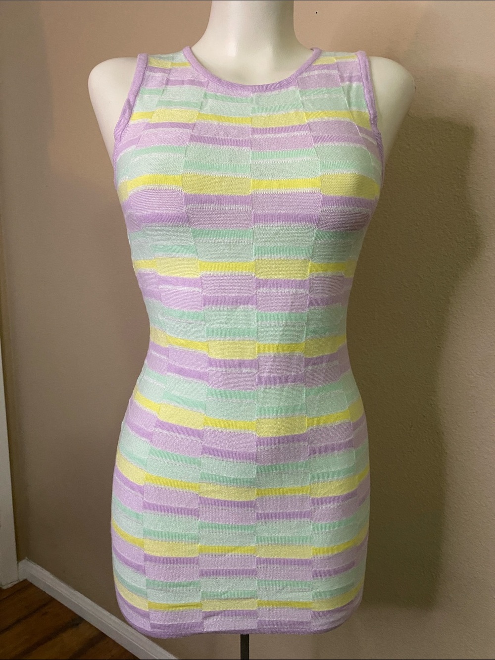 Princess Polly Pastel stretch Striped Mini sweater open back tank Dress 💕